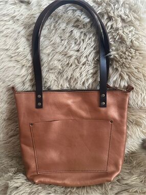 Portland Leather Small Zipper Tote Bag in Copper with Dark Brown Straps